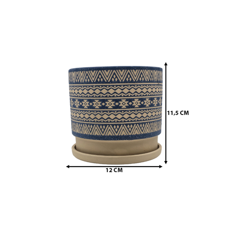 Macetero Maceta De Ceramica Azul Con Patrones Beige S-5