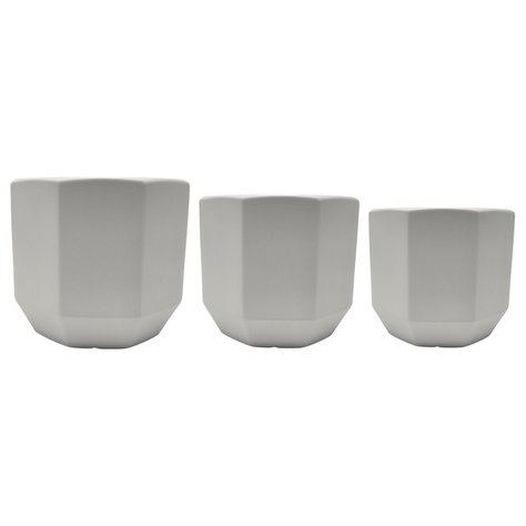 Set 3 Maceteros Maceta De Ceramica Blancos Lineas Verticales-5