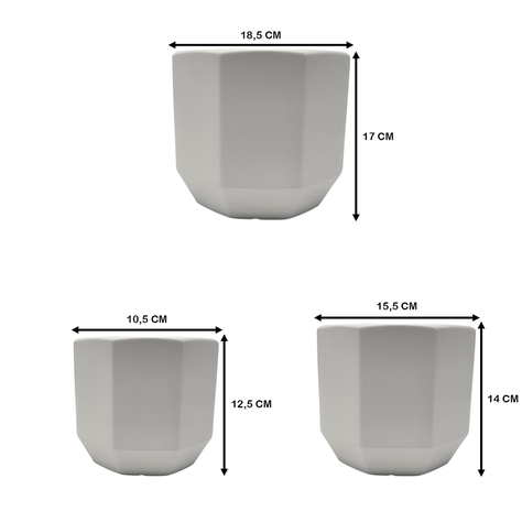 Set 3 Maceteros Maceta De Ceramica Blancos Lineas Verticales-6