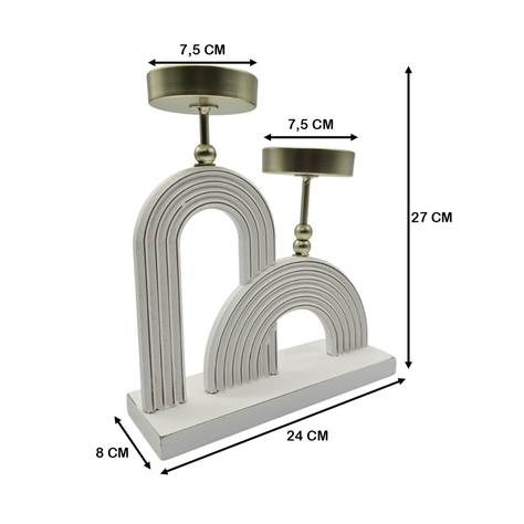 Candelabro Porta Vela Doble De Madera Blanco Con Dorado-4