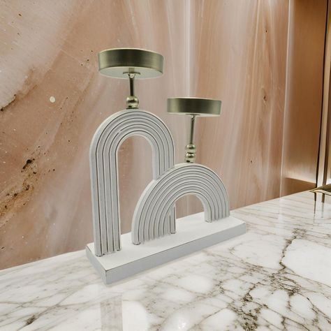 Candelabro Porta Vela Doble De Madera Blanco Con Dorado-5