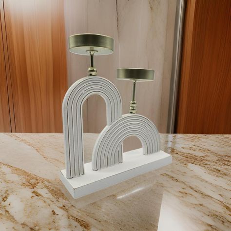Candelabro Porta Vela Doble De Madera Blanco Con Dorado-6