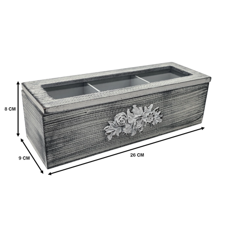 Caja De Te Porta Te Caja De Madera Para Te Gris 3 Divisiones-6