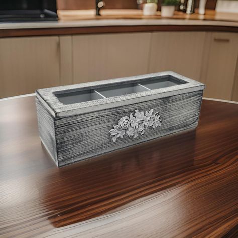 Caja De Te Porta Te Caja De Madera Para Te Gris 3 Divisiones-3