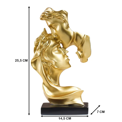 Escultura Romantica De Amor Pareja Beso De Resina Dorado-7