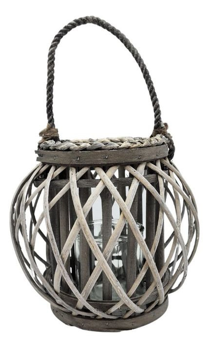 Candelabro Porta Vela Mimbre Rustico Gris Redondo Terraza-0