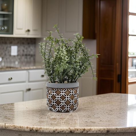 Planta Artificial Tropical Macetero Ceramica Café Con Blanco-3