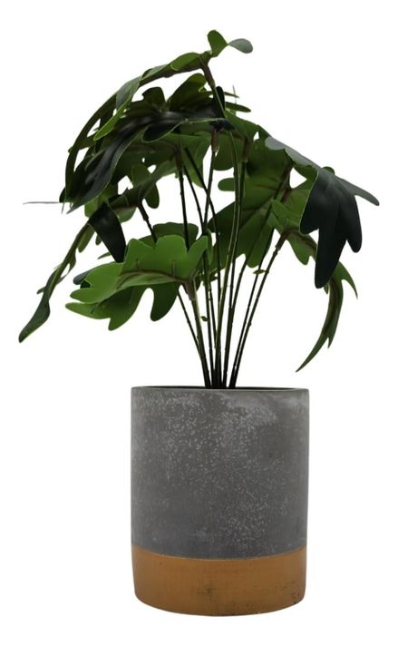 Planta Artificial Tropical Macetero Ceramica Gris Con Dorado-0
