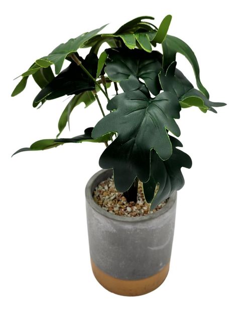 Planta Artificial Tropical Macetero Ceramica Gris Con Dorado-1