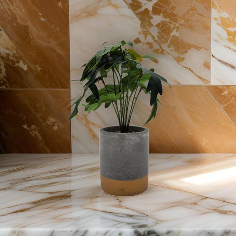 Planta Artificial Tropical Macetero Ceramica Gris Con Dorado-3
