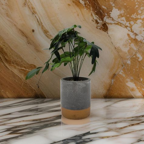 Planta Artificial Tropical Macetero Ceramica Gris Con Dorado-4