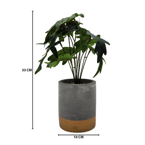 Planta Artificial Tropical Macetero Ceramica Gris Con Dorado-6