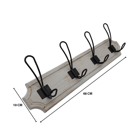 Perchero De Pared Colgador Vintage 4 Ganchos Dobles Blanco-5