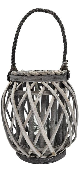Candelabro Porta Vela Mimbre Rustico Gris Terraza Decoracion-0