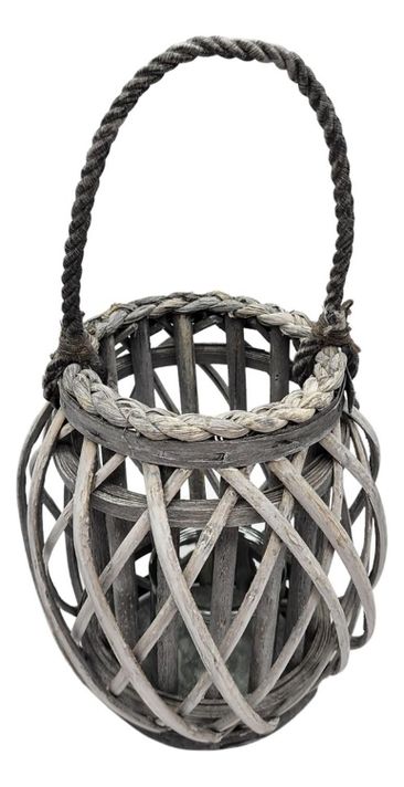 Candelabro Porta Vela Mimbre Rustico Gris Terraza Decoracion-1