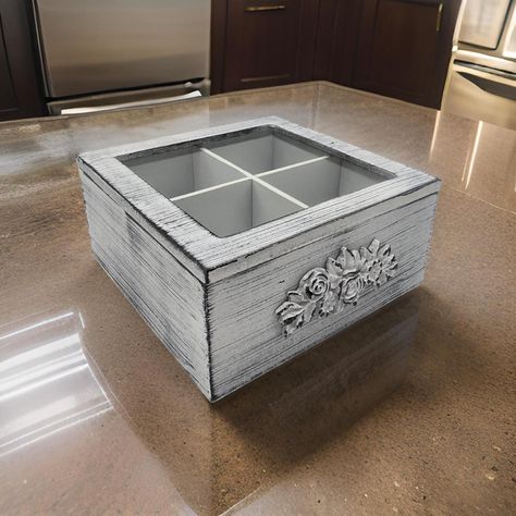 Caja De Te Porta Te Caja Para El Te Gris 4 Divisiones-5