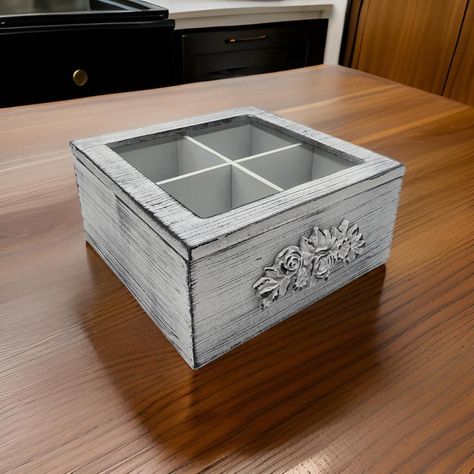 Caja De Te Porta Te Caja Para El Te Gris 4 Divisiones-6