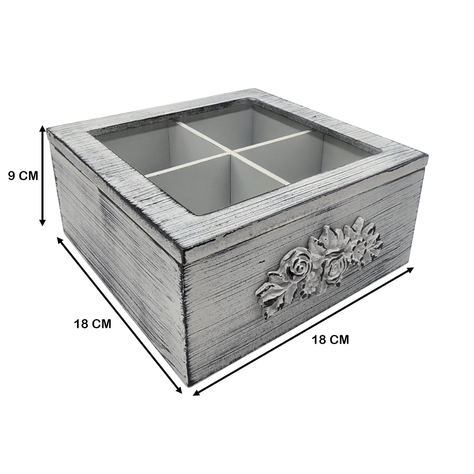 Caja De Te Porta Te Caja Para El Te Gris 4 Divisiones-7