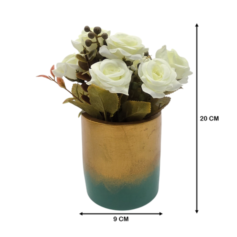 Planta Artificial Macetero Dorado Con Rosas Decorativas-2