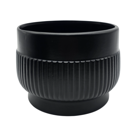 Macetero Maceta De Ceramica Lineas Relieve Negro S-0