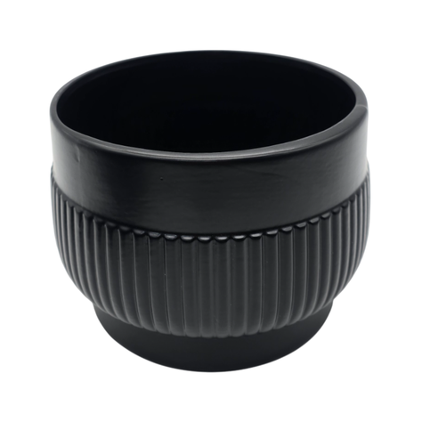 Macetero Maceta De Ceramica Lineas Relieve Negro S-6