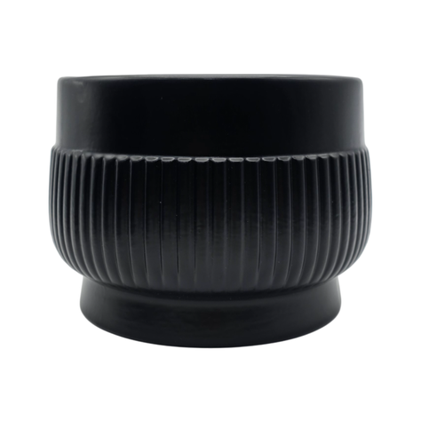 Macetero Maceta De Ceramica Lineas Relieve Negro S-7