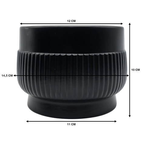 Macetero Maceta De Ceramica Lineas Relieve Negro S-9