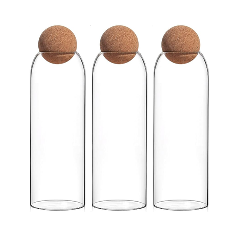 Set 3 Botellas Frascos Vidrio Transparente Tapa De Corcho XL-0