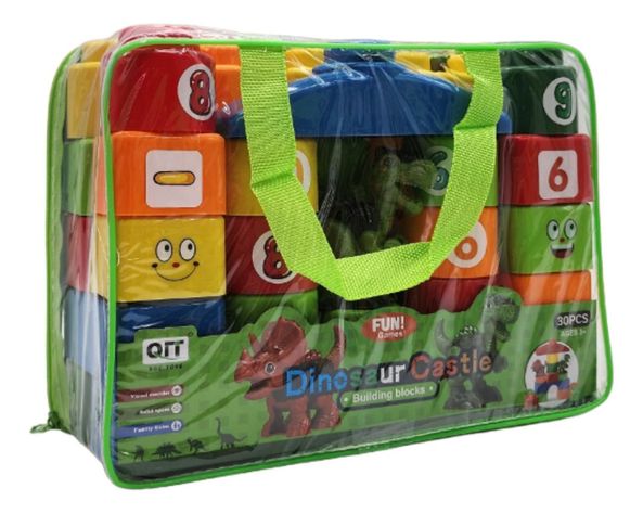 Set Bloques Y Dinosaurios Grande 30 Piezas Con Bolso Estuche-0