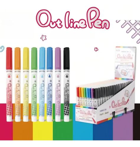 Set 8 Lapices Doble Linea Marcadores Out Line Pen Metalizado-3
