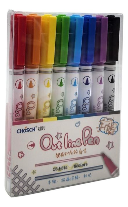 Set 8 Lapices Doble Linea Marcadores Out Line Pen Metalizado-6
