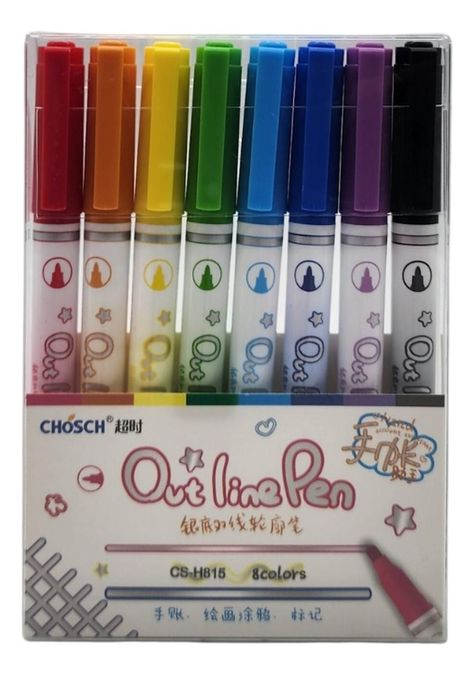 Set 8 Lapices Doble Linea Marcadores Out Line Pen Metalizado-7