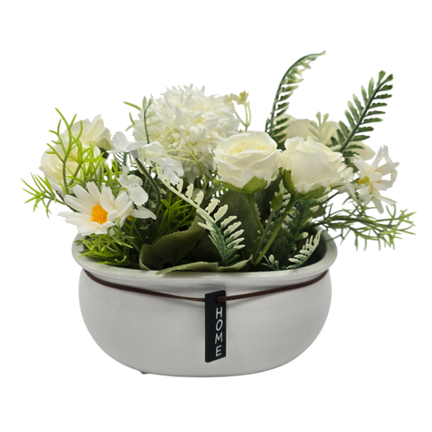 Planta Artificial Macetero Ceramica Blanco Arreglo Floral-1
