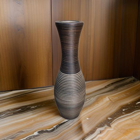 Jarron Florero Decorativo Tejido Rattan Moderno Café 70 CM-2