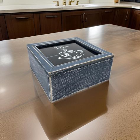 Caja De Te 4 Divisiones Tapa Diseño Tea Caja Para El Te Azul-1
