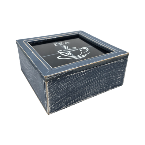Caja De Te 4 Divisiones Tapa Diseño Tea Caja Para El Te Azul-2