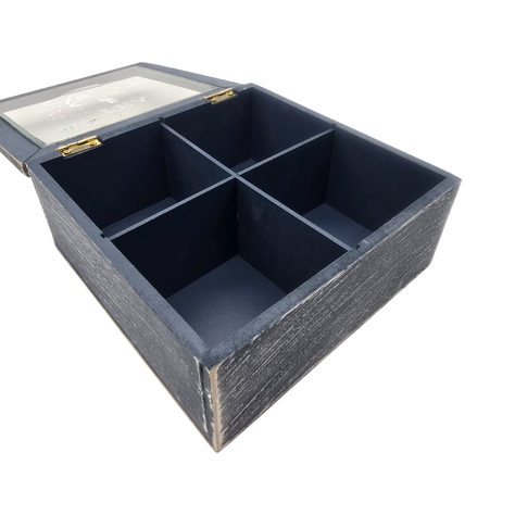 Caja De Te 4 Divisiones Tapa Diseño Tea Caja Para El Te Azul-4