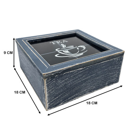Caja De Te 4 Divisiones Tapa Diseño Tea Caja Para El Te Azul-6