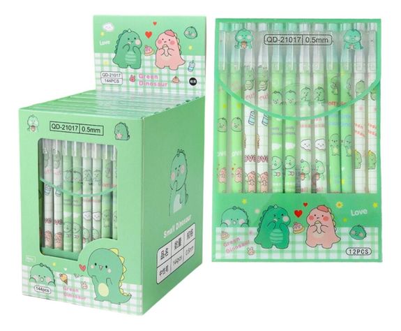 Set 12 Lapices Boligrafos Tinta Gel Negro Diseños Kawaii-0