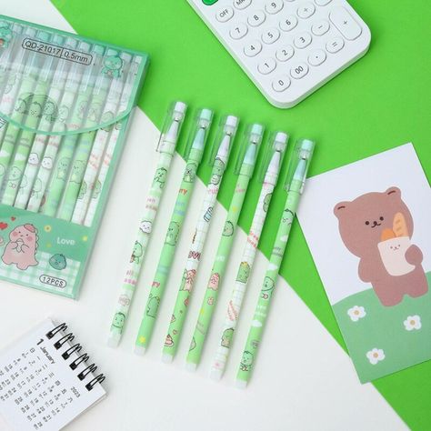 Set 12 Lapices Boligrafos Tinta Gel Negro Diseños Kawaii-3