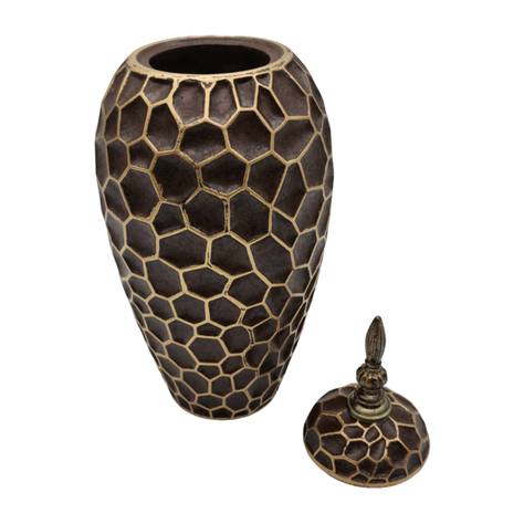 Jarron Florero Ceramica De Panal Decorativo Cafe Alargado-4