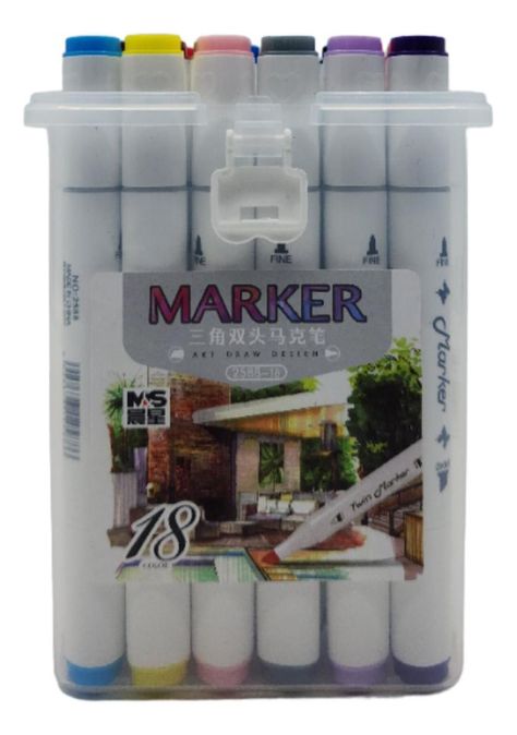 Set Marcadores Doble Punta 18 Lapices Plumones Arte Marker-2