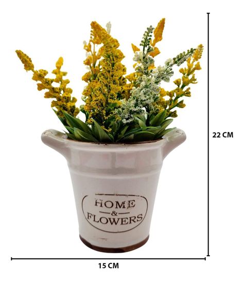 Planta Artificial Macetero Cerámica Home And Flower Amarillo-3