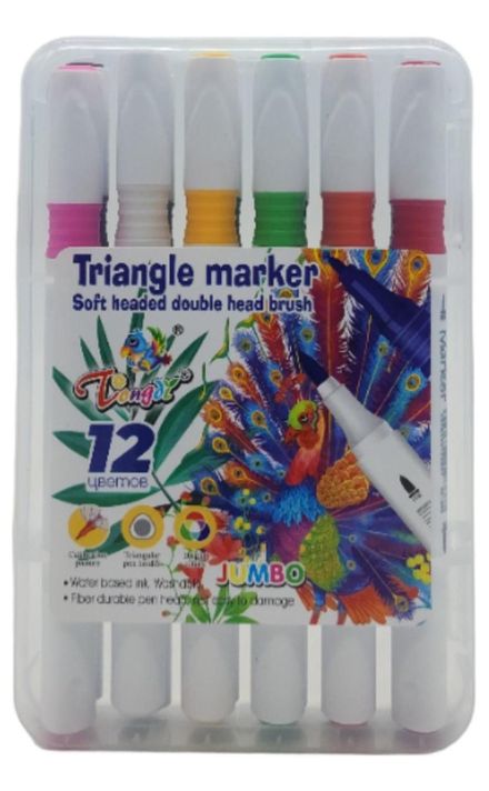 Set 12 Marcadores Triangulares Doble Punta En Base A Agua-3