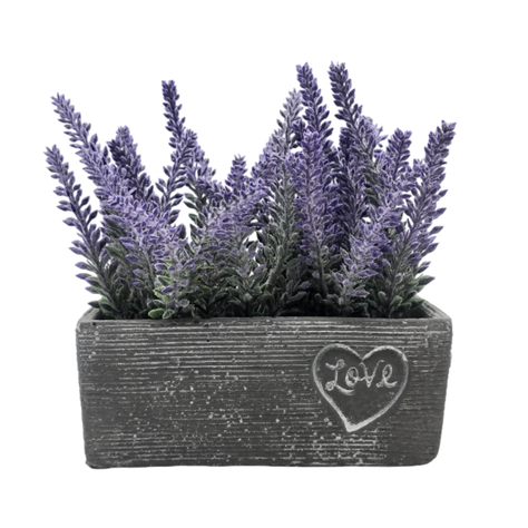 Planta Artificial Morada Macetero Ceramica Rectangular Gris-0