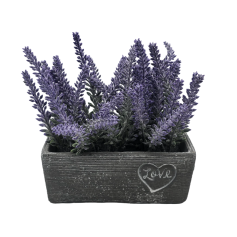 Planta Artificial Morada Macetero Ceramica Rectangular Gris-1
