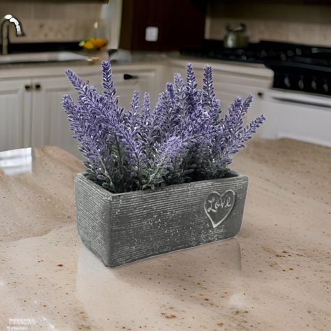 Planta Artificial Morada Macetero Ceramica Rectangular Gris-4