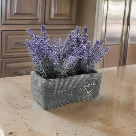 Planta Artificial Morada Macetero Ceramica Rectangular Gris-5