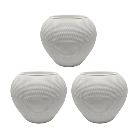 Set 3 Maceteros Plastico Redondo Ovalado Moderno Textura S-0