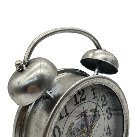 Reloj De Mesa Analogico Hierro Vintage Decorativo Plateado S-2
